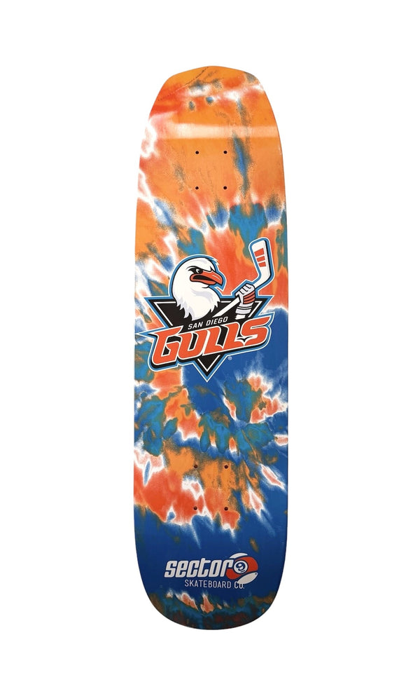 San Diego Gulls X Sector 9 Tie Dye Skate Deck features vibrant colors and durable design for an ultimate skating experience.